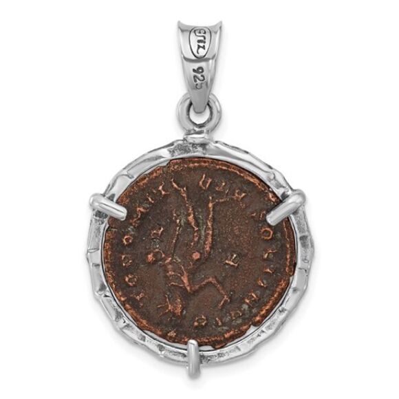 Sterling Silver and Bronze Antiqued Roman Constantine Coin Pendant - Picture 4 of 4